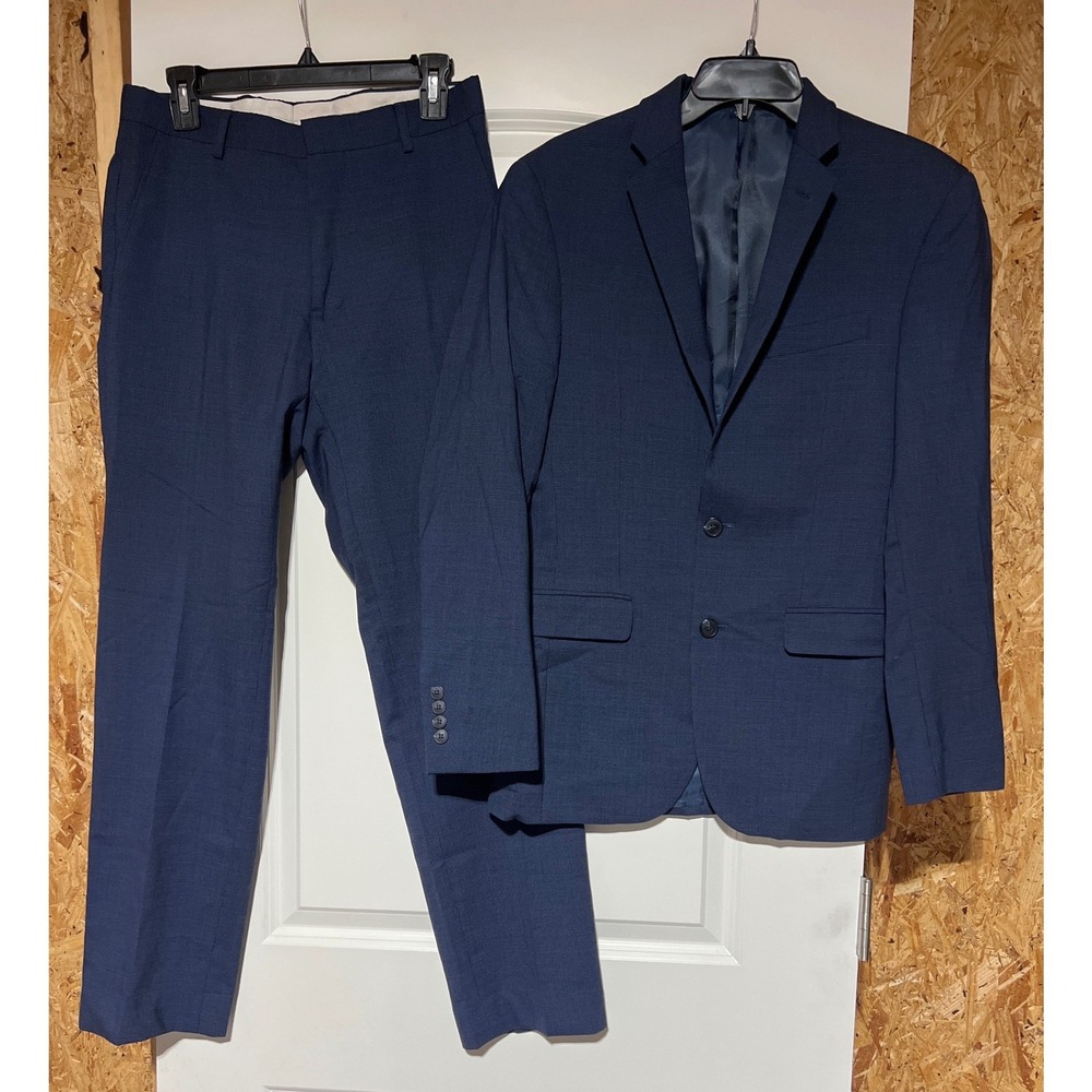 Jos. A. Bank 1905 Slim Fit Navy Blue Wool Blend Suit 36R 30W Micro-Pattern